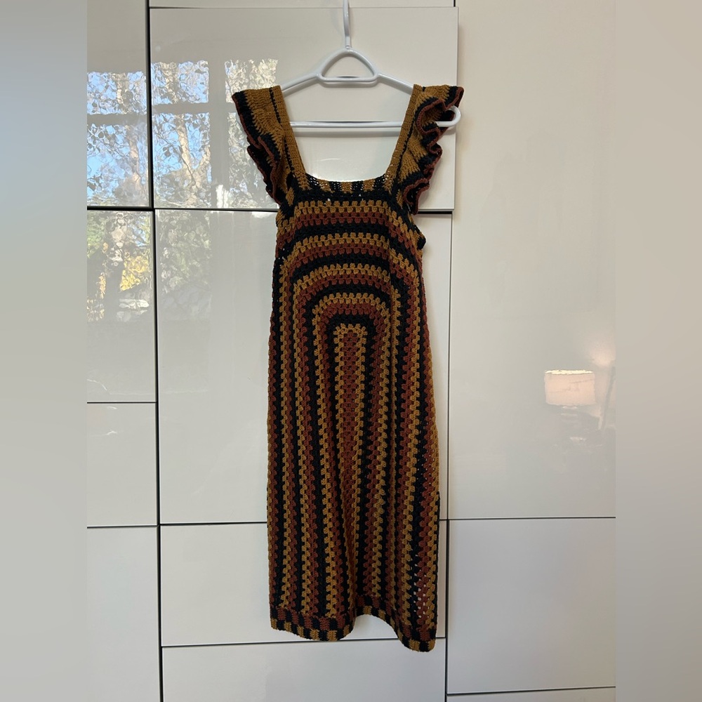 Zara Black and Brown Crochet Mini Dress